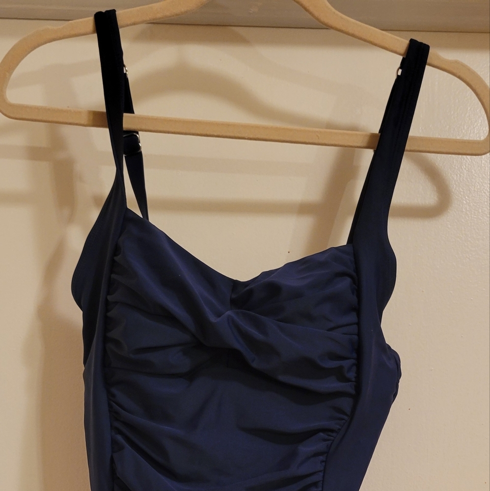 Cupshe Navy Blue Ruched One Piece Swimsuit Size L Tummy  Control